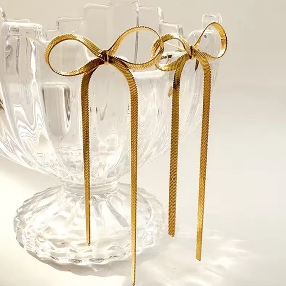 Anthropologie Jewelry - Chic Gold Bow Earrings – Minimalist Ribbon Style